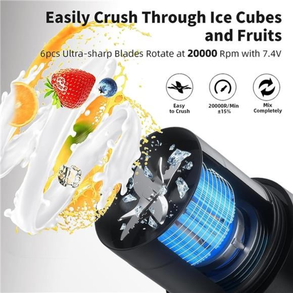 16 Oz Rechargeable USB-C Personal Size Blender with 6 Blades,  Black - Picture 2 of 6